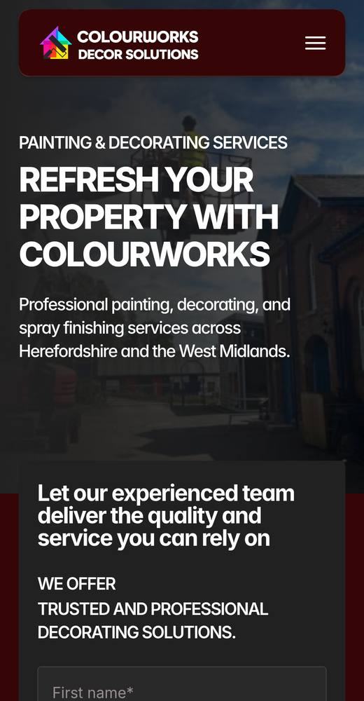Colourworks Decor Solutions website on mobile