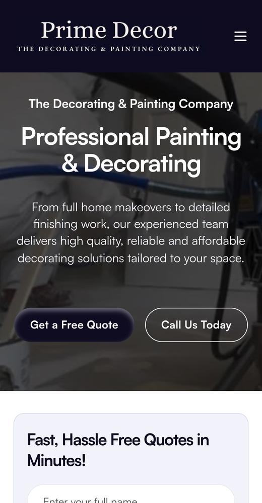 Prime Decor website on mobile