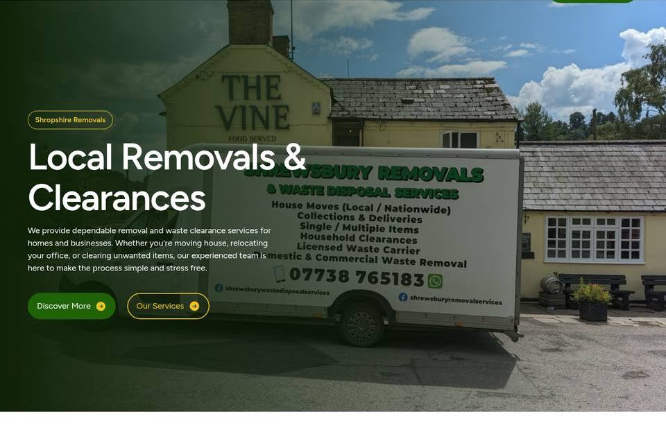 SRW Removals website on desktop