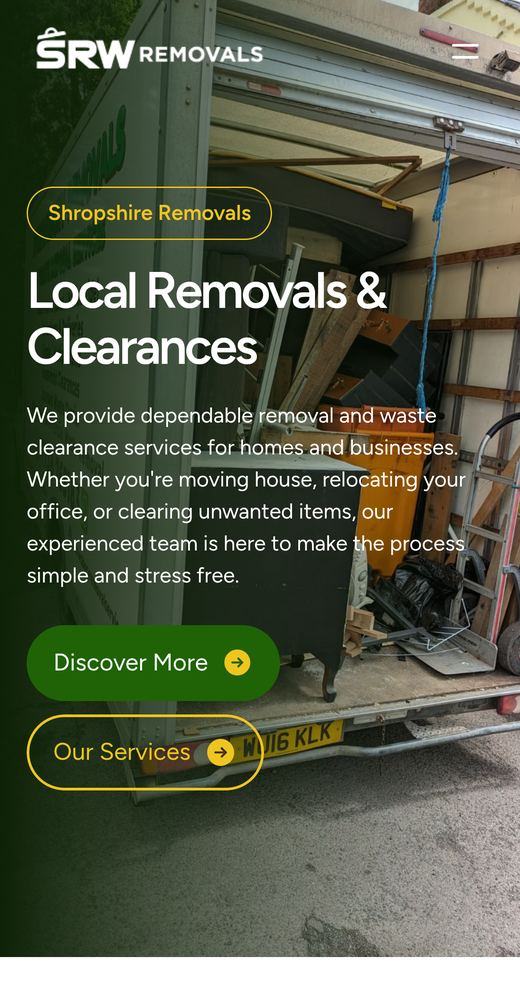 SRW Removals website on mobile